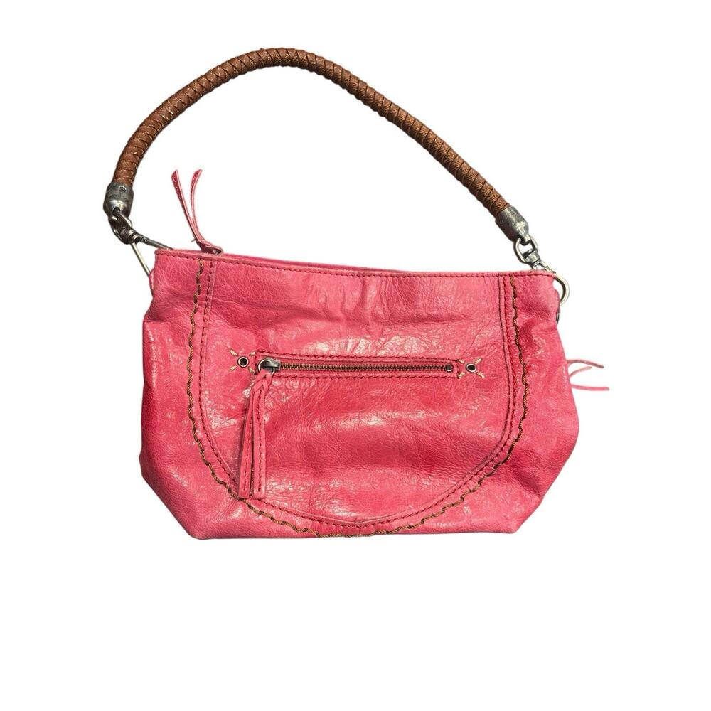 The Sak Pink Leather Mini Hobo Bag Boho Shoulder Purse Braided Strap Small